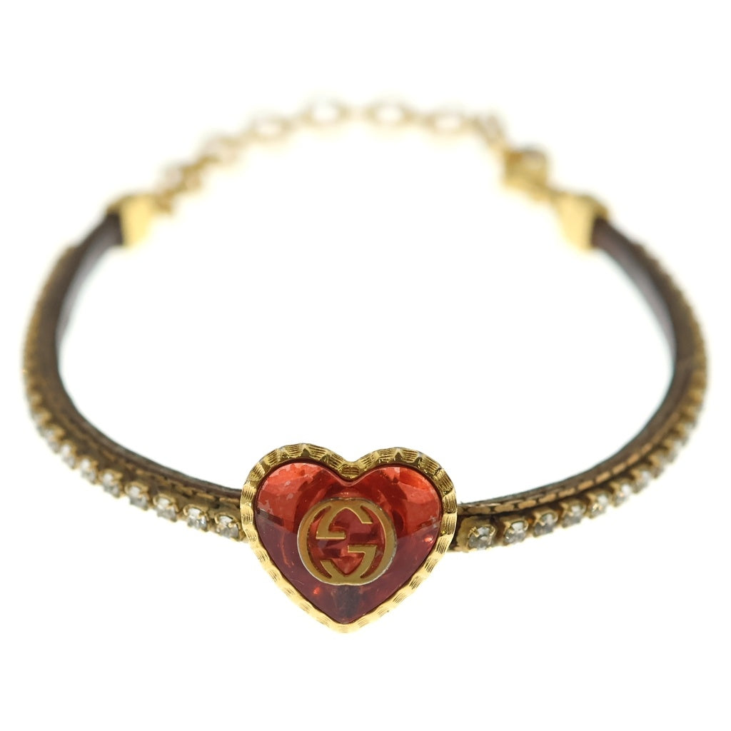 GUCCI(グッチ) ■インターロッキングG ハートモチーフ ラインストーン ブレスレット ゴールド GP レディース