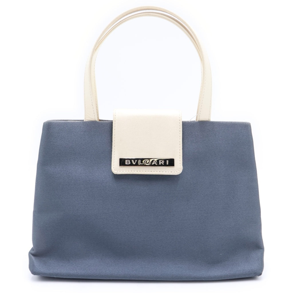 BVLGARI(ブルガリ) ミニハンドバッグ グレー×ホワイト サテン×レザー シルバー金具 レディース
