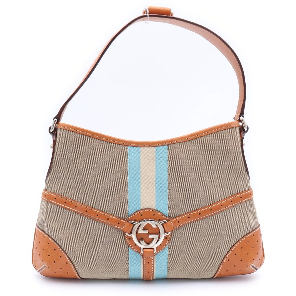 GUCCI(グッチ) ■ショルダーバッグ インターロッキングG ブラウン ジャガード×レザー 114877 レディース