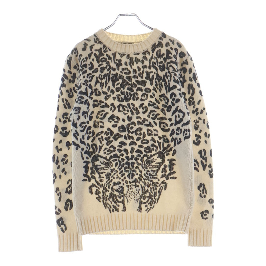SAINT LAURENT PARIS(サンローランパリ) 16AW レオパード総柄プリント ウール ニット セーター アイボリー 434775 Y1RC1