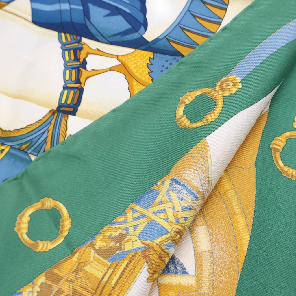 HERMES(エルメス) ■カレ90 スカーフ シルクの太陽 Soleil de Soie グリーン×ブルー×ホワイト シルク レディース