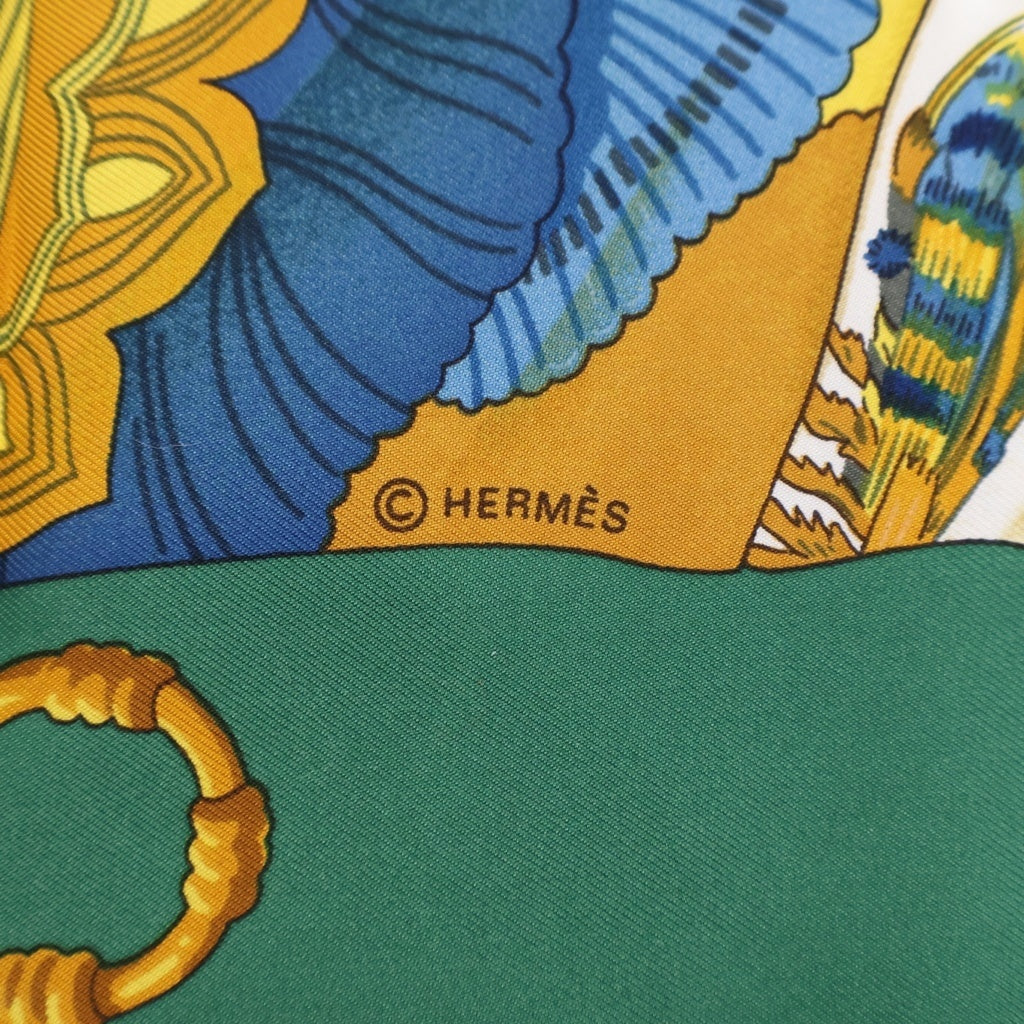 HERMES(エルメス) ■カレ90 スカーフ シルクの太陽 Soleil de Soie グリーン×ブルー×ホワイト シルク レディース