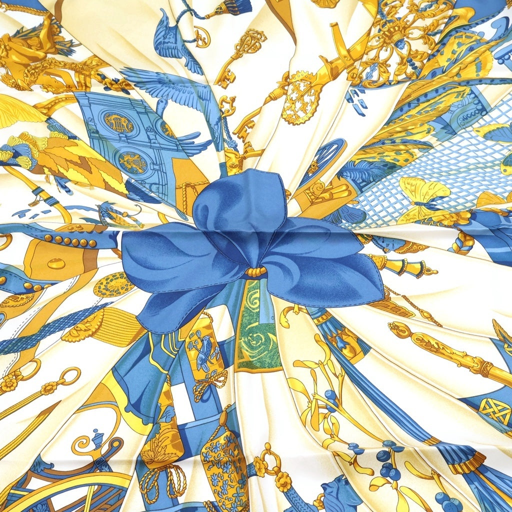 HERMES(エルメス) ■カレ90 スカーフ シルクの太陽 Soleil de Soie グリーン×ブルー×ホワイト シルク レディース