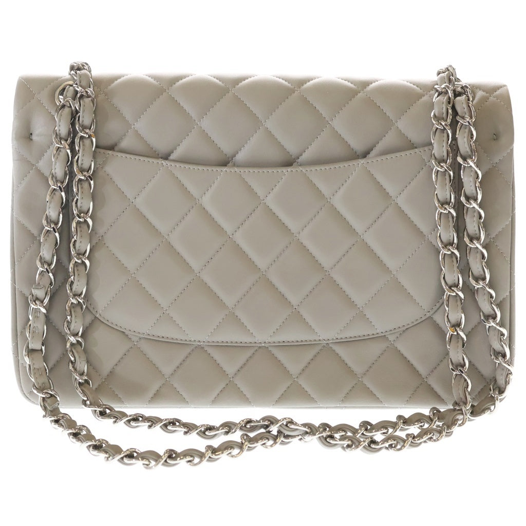 CHANEL(シャネル) マトラッセ30 ラムスキン レザー Wフラップ Wチェーンショルダーバッグ シルバー金具 グレー 28番台 レディース