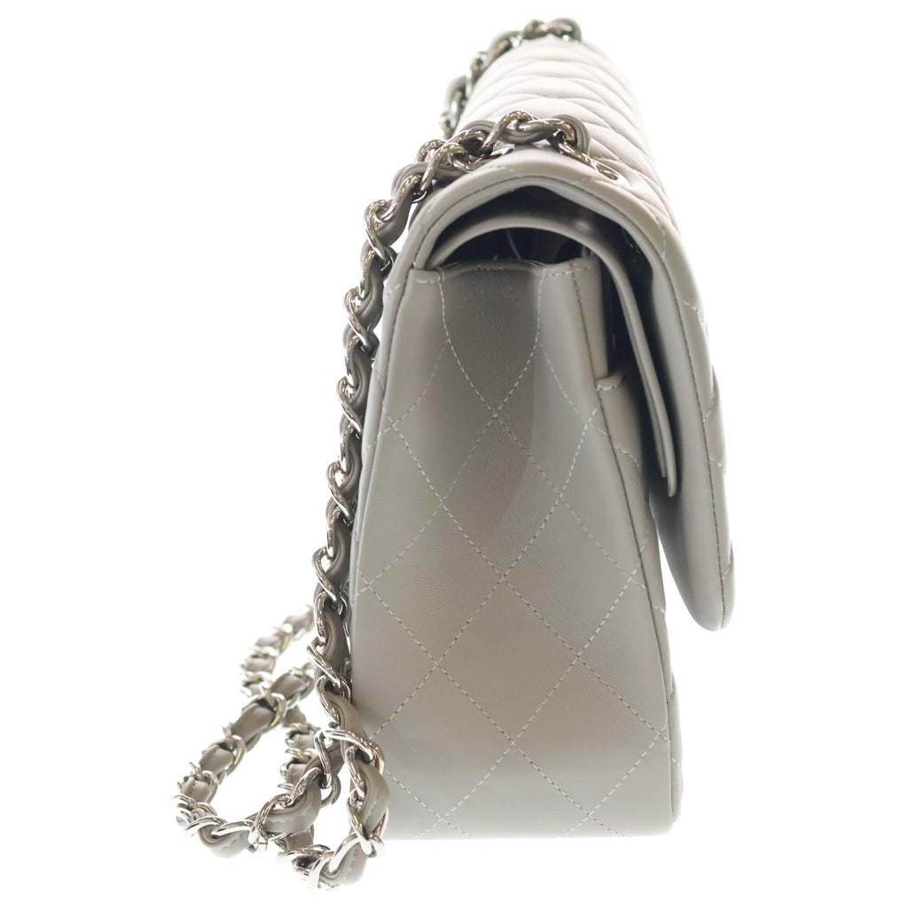 CHANEL(シャネル) マトラッセ30 ラムスキン レザー Wフラップ Wチェーンショルダーバッグ シルバー金具 グレー 28番台 レディース