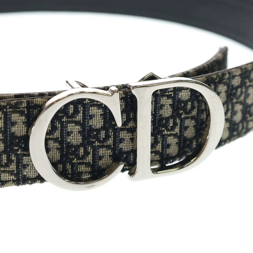 Christian Dior(クリスチャンディオール) CDロゴバックルベルト オブリーク柄 ブラック×ネイビー キャンバス×レザー 23-MA-1213 シルバー金具 レディース