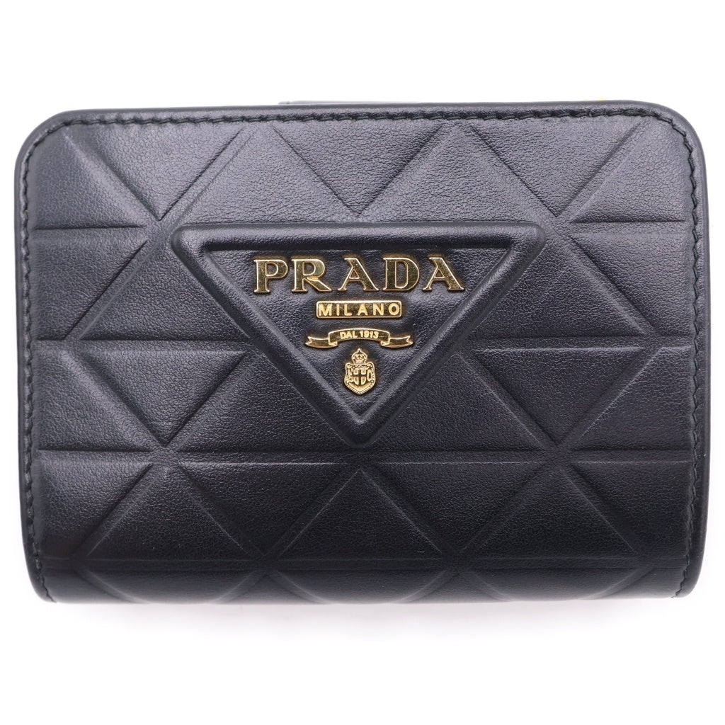 PRADA(プラダ) NERO トライアングルモチーフ コンパクトウォレット ラウンドジップ ブラック レザー 1ML018 レディース