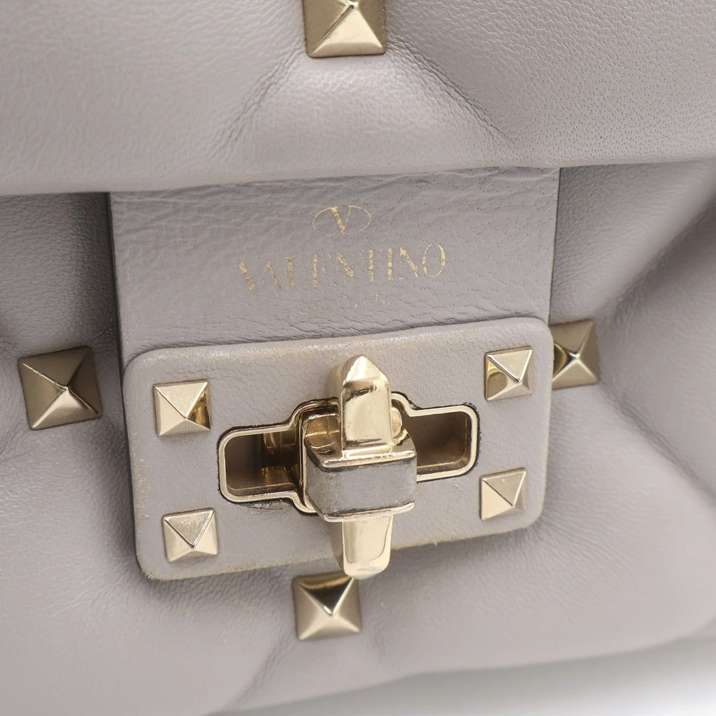 VALENTINO GARAVANI(ヴァレンチノガラヴァーニ) キャンディ ロックスタッズ トップハンドル レザー 2WAY ハンド ショルダーバッグ ゴールド金具 グレー レディース