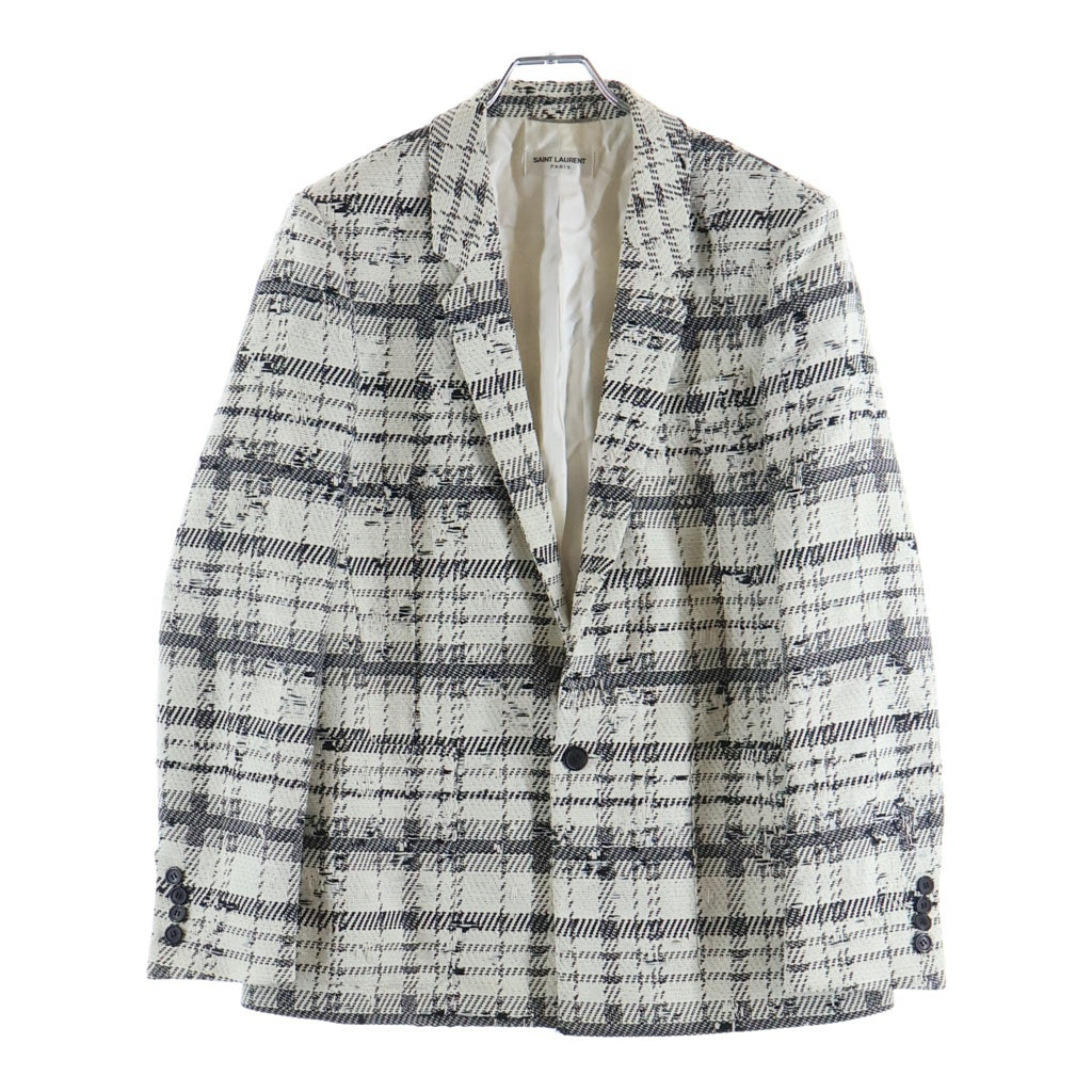 SAINT LAURENT PARIS(サンローランパリ) ツイード テーラードジャケット ホワイト×ブラック コットン 48
