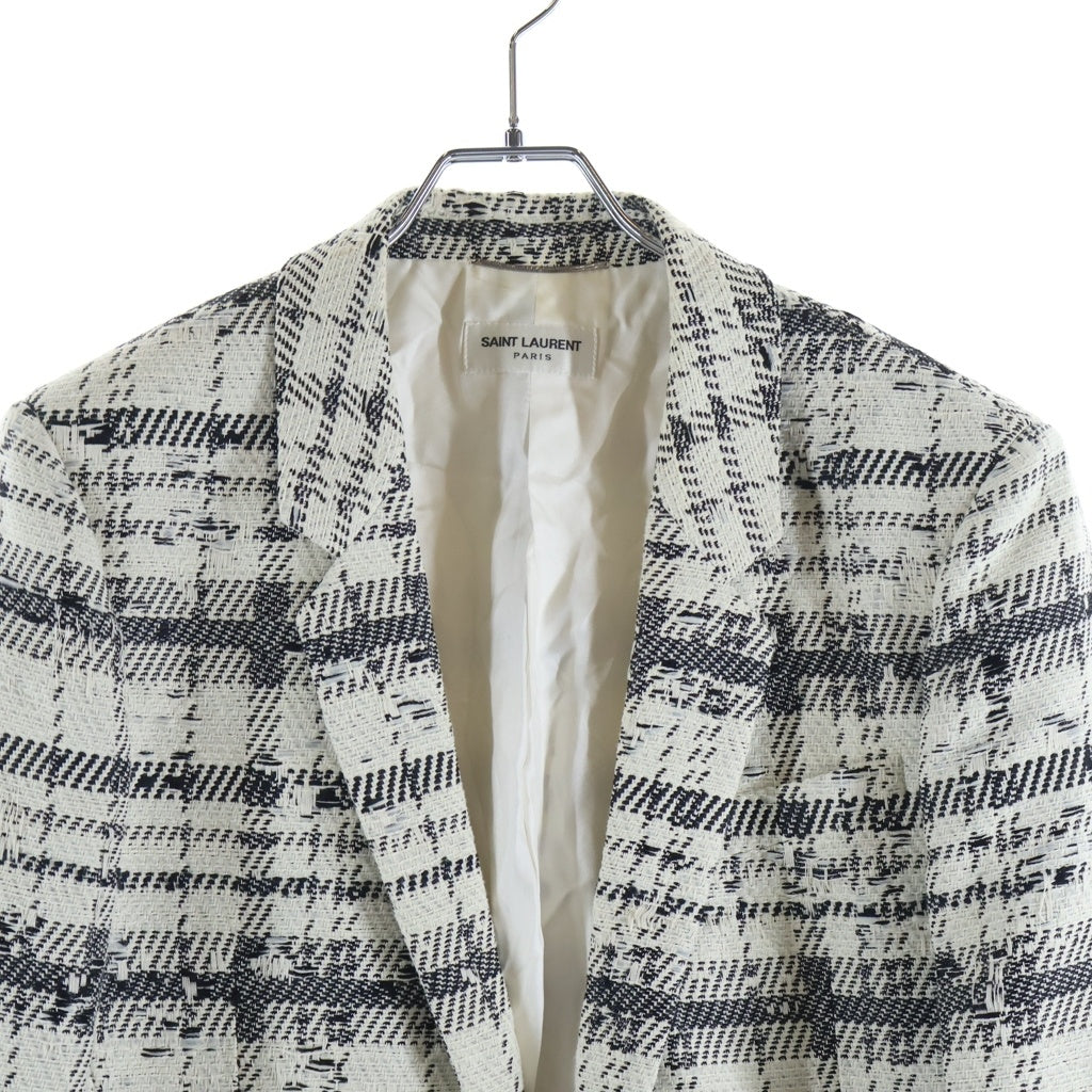 SAINT LAURENT PARIS(サンローランパリ) ツイード テーラードジャケット ホワイト×ブラック コットン 48