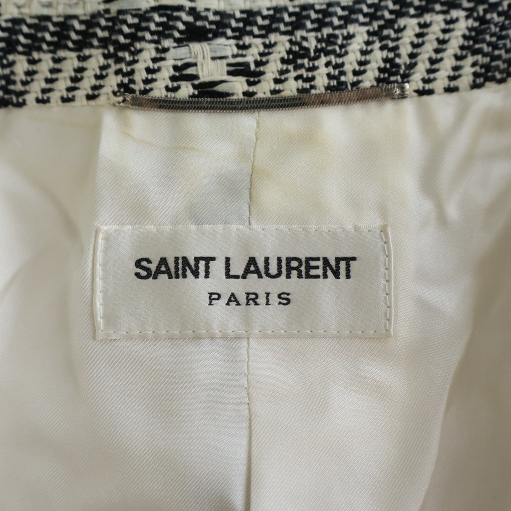 SAINT LAURENT PARIS(サンローランパリ) ツイード テーラードジャケット ホワイト×ブラック コットン 48