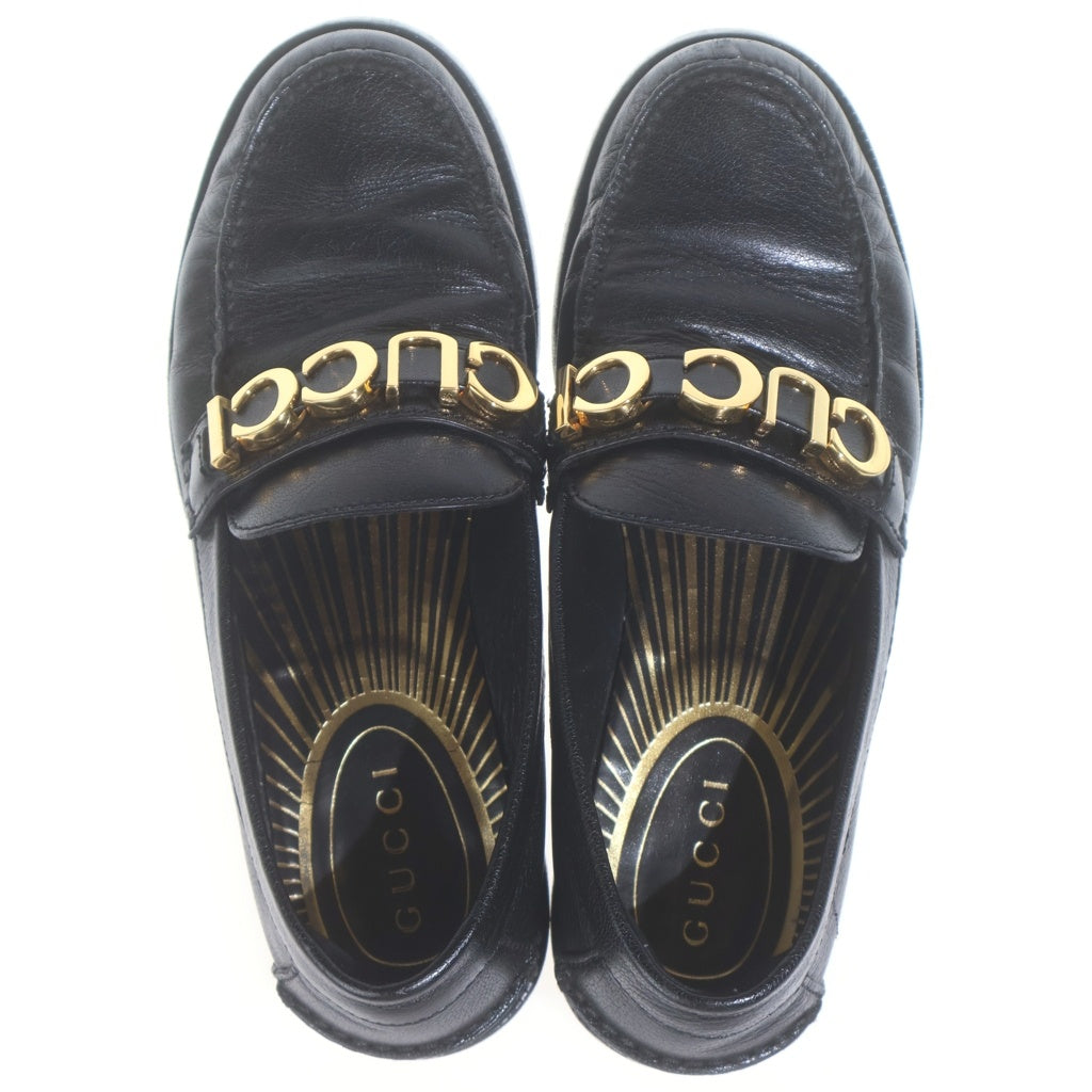 GUCCI(グッチ) ロゴメタル レザーローファー ブラック 700036 #37 1/2 レディース