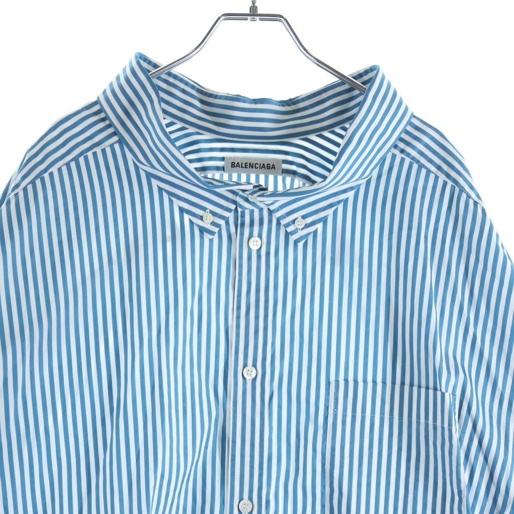 BALENCIAGA(バレンシアガ) 21AW バックロゴストライプシャツ 長袖シャツ ブルー 622050 #F34 レディース
