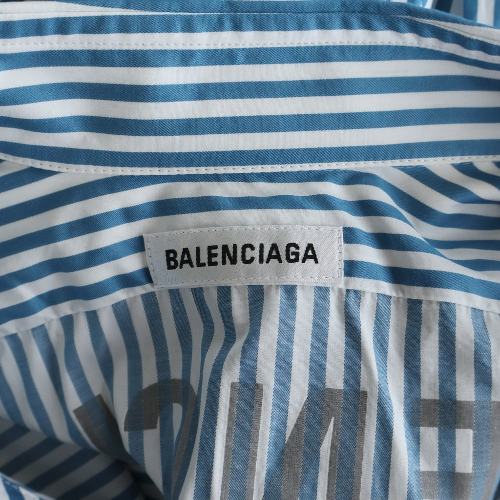 BALENCIAGA(バレンシアガ) 21AW バックロゴストライプシャツ 長袖シャツ ブルー 622050 #F34 レディース
