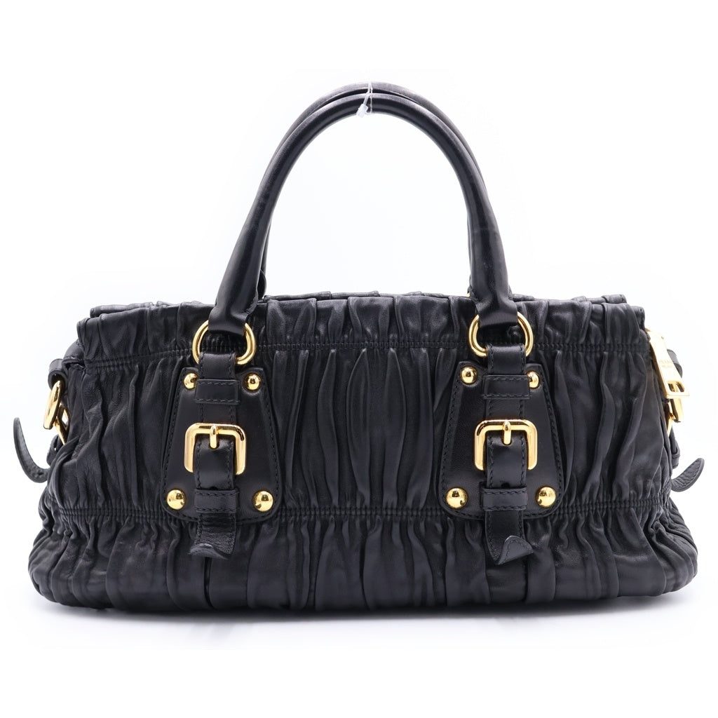 PRADA(プラダ) ギャザー 2WAY ハンドバッグ ショルダーバッグ ブラック レザー BN1407 レディース