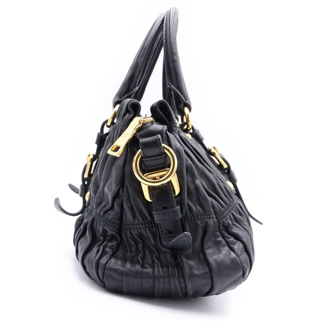 PRADA(プラダ) ギャザー 2WAY ハンドバッグ ショルダーバッグ ブラック レザー BN1407 レディース