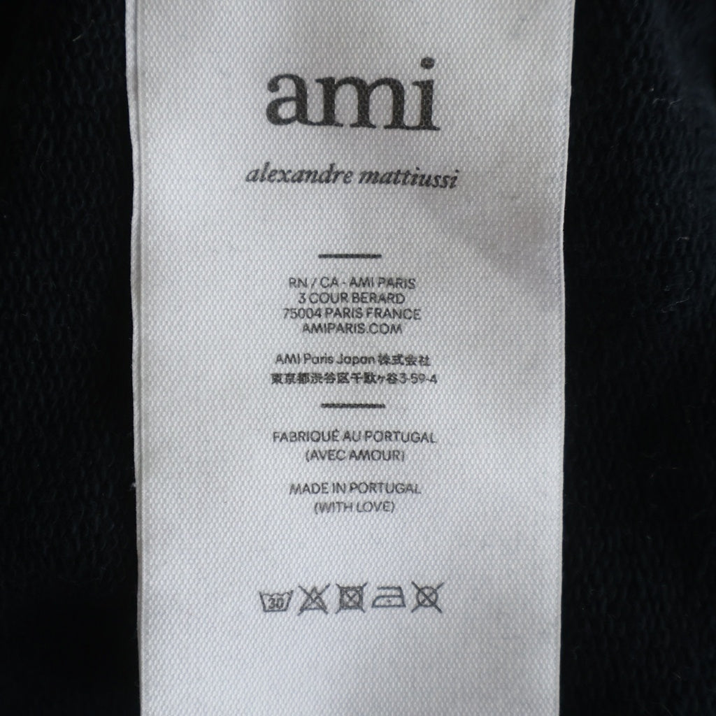 ami paris(アミパリス) プルオーバー パーカー ワンポイントロゴ ブラック コットン
