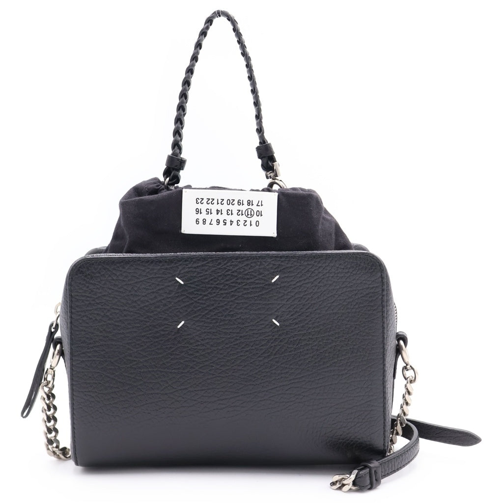 MM6 Maison Margiela(エムエムシックスメゾンマルジェラ) 5AC レザー 2WAY ハンド チェーン ショルダー カメラバッグ シルバー金具 ブラック S56WG0049 SY0164 レディース