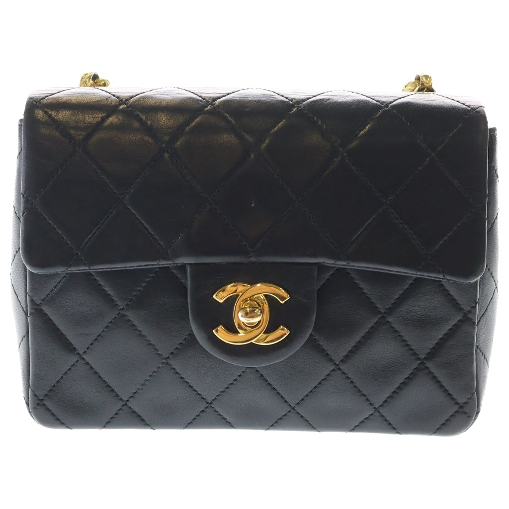 CHANEL(シャネル) ミニマトラッセ17 ラムスキン レザー Sフラップ ビジューチェーン ショルダーバッグ ゴールド金具 ブラック 1番台 A01115 レディース