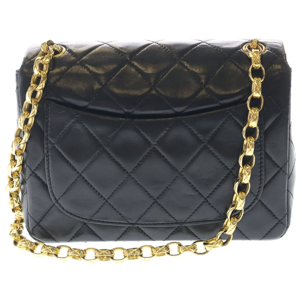 CHANEL(シャネル) ミニマトラッセ17 ラムスキン レザー Sフラップ ビジューチェーン ショルダーバッグ ゴールド金具 ブラック 1番台 A01115 レディース