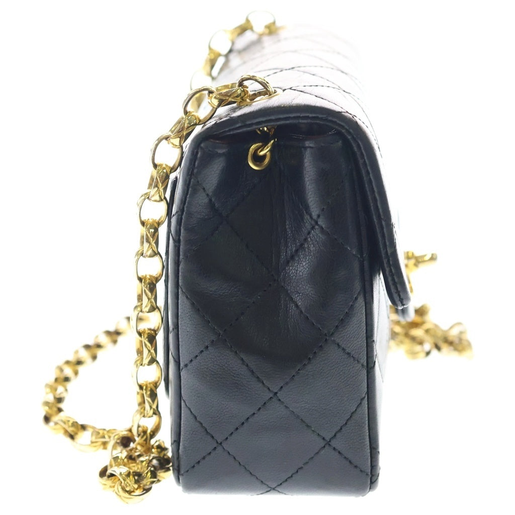 CHANEL(シャネル) ミニマトラッセ17 ラムスキン レザー Sフラップ ビジューチェーン ショルダーバッグ ゴールド金具 ブラック 1番台 A01115 レディース