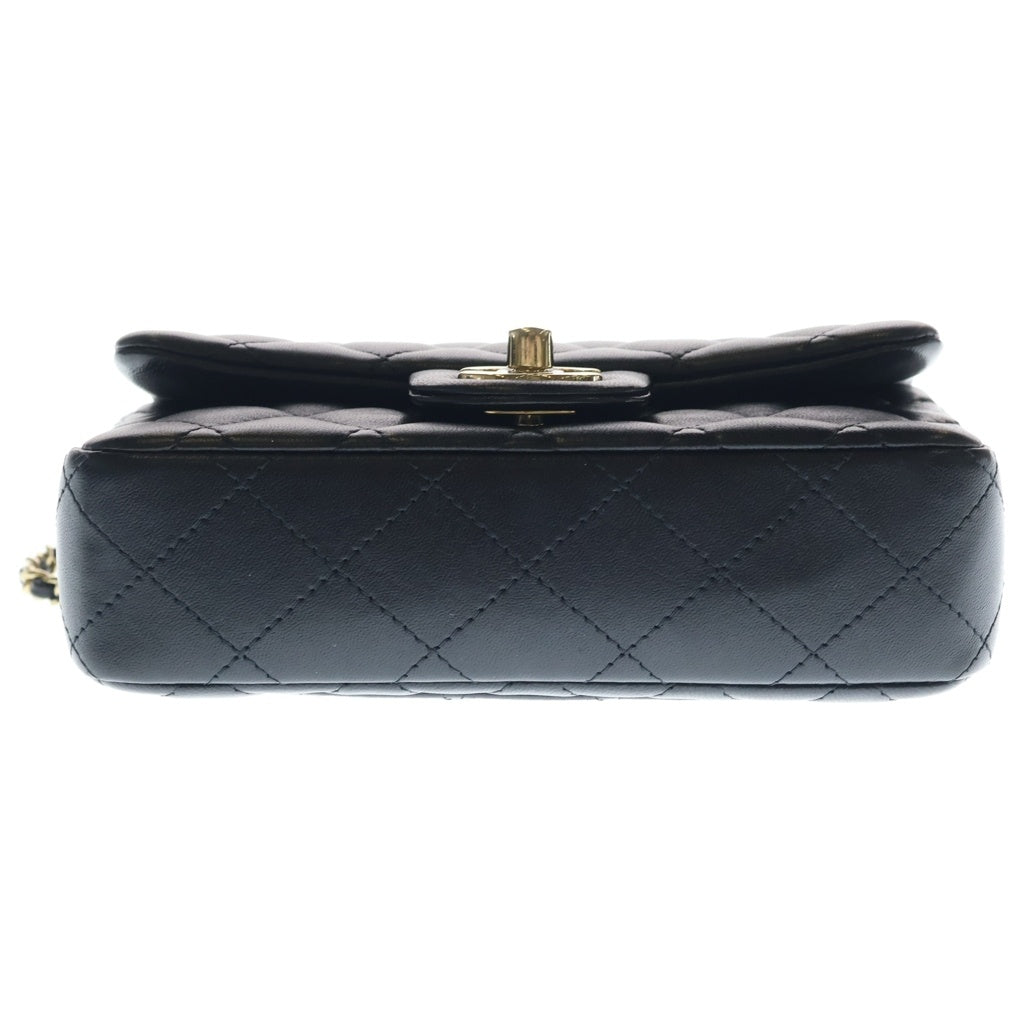 CHANEL(シャネル) ミニマトラッセ19 ラムスキン レザー Sフラップ Sチェーン ショルダーバッグ ブラック ゴールド金具 プレート A69900 レディース