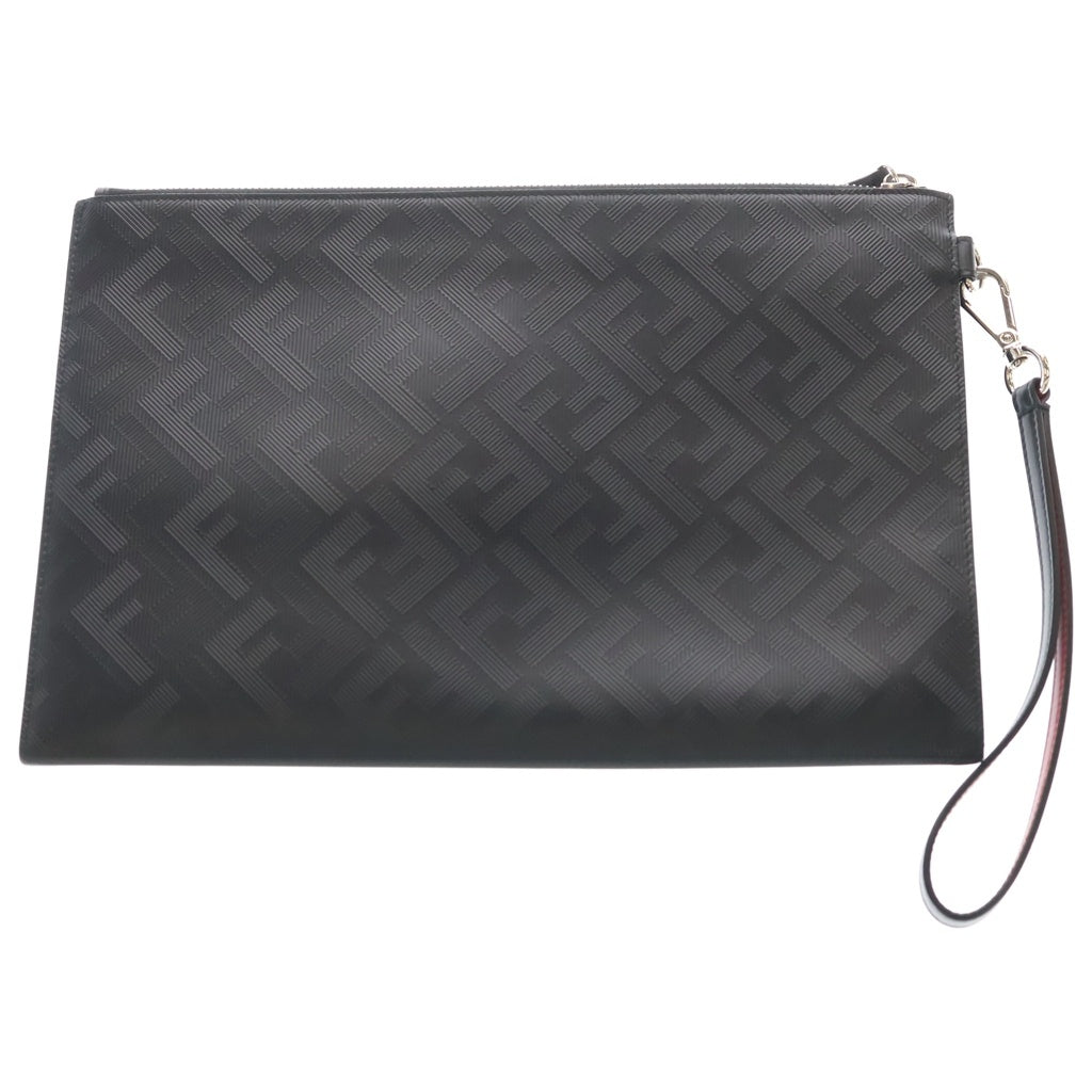 FENDI(フェンディ) シャドー フラット スリム クラッチ セカンドバッグ FF柄 クラッチバッグ ケース ポーチ ブラック レザー 7N0132 シルバー金具