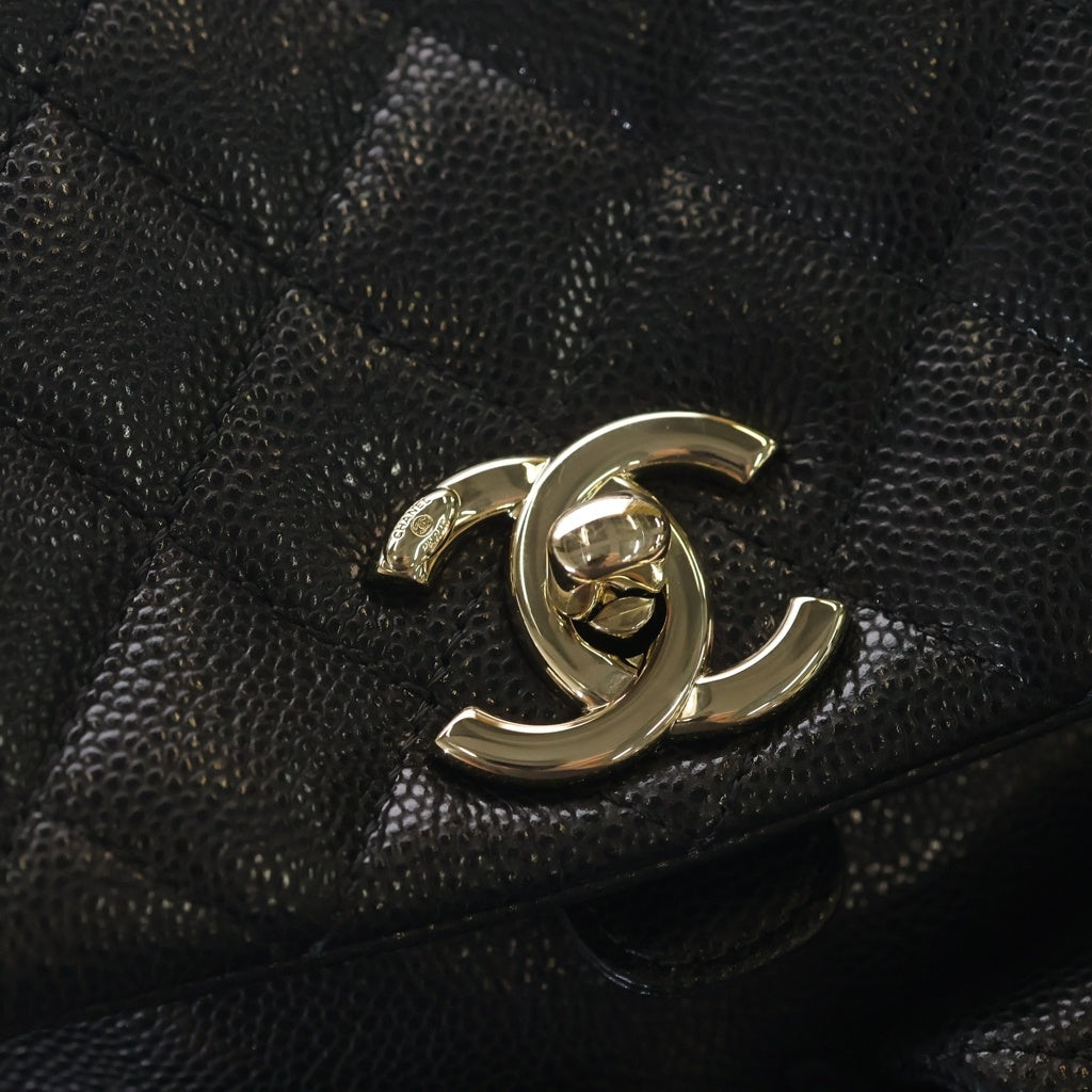 CHANEL(シャネル) マトラッセ バックパック リュックサック ブラック スモール キャビアスキン AS3787 ゴールド金具 レディース