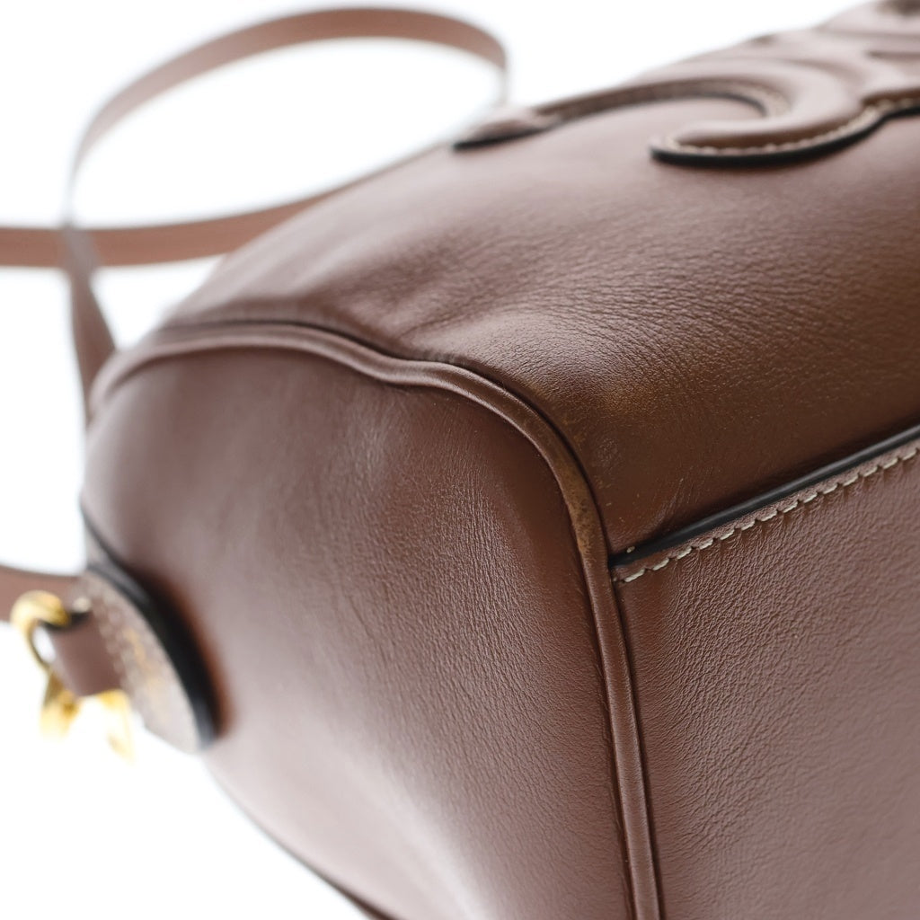 CELINE(セリーヌ) キュイル トリオンフ スモールボストン ショルダーバッグ ミニハンドバッグ ブラウン タン レザー 113773DU3 ゴールド金具 レディース