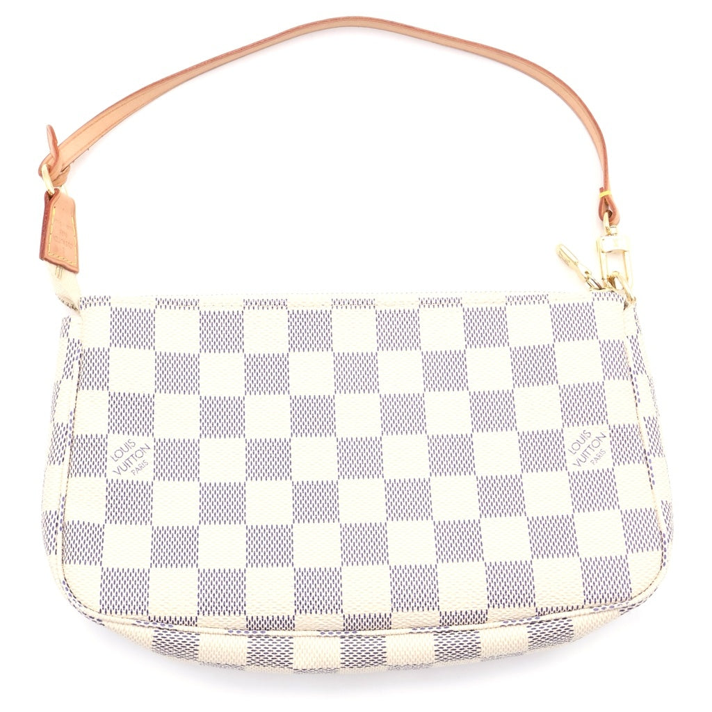 LOUIS VUITTON(ルイヴィトン) ダミエアズール ポシェット アクセソワール ハンドバック ホワイト×ブラウン PVC×レザー N51986 ゴールド金具 レディース