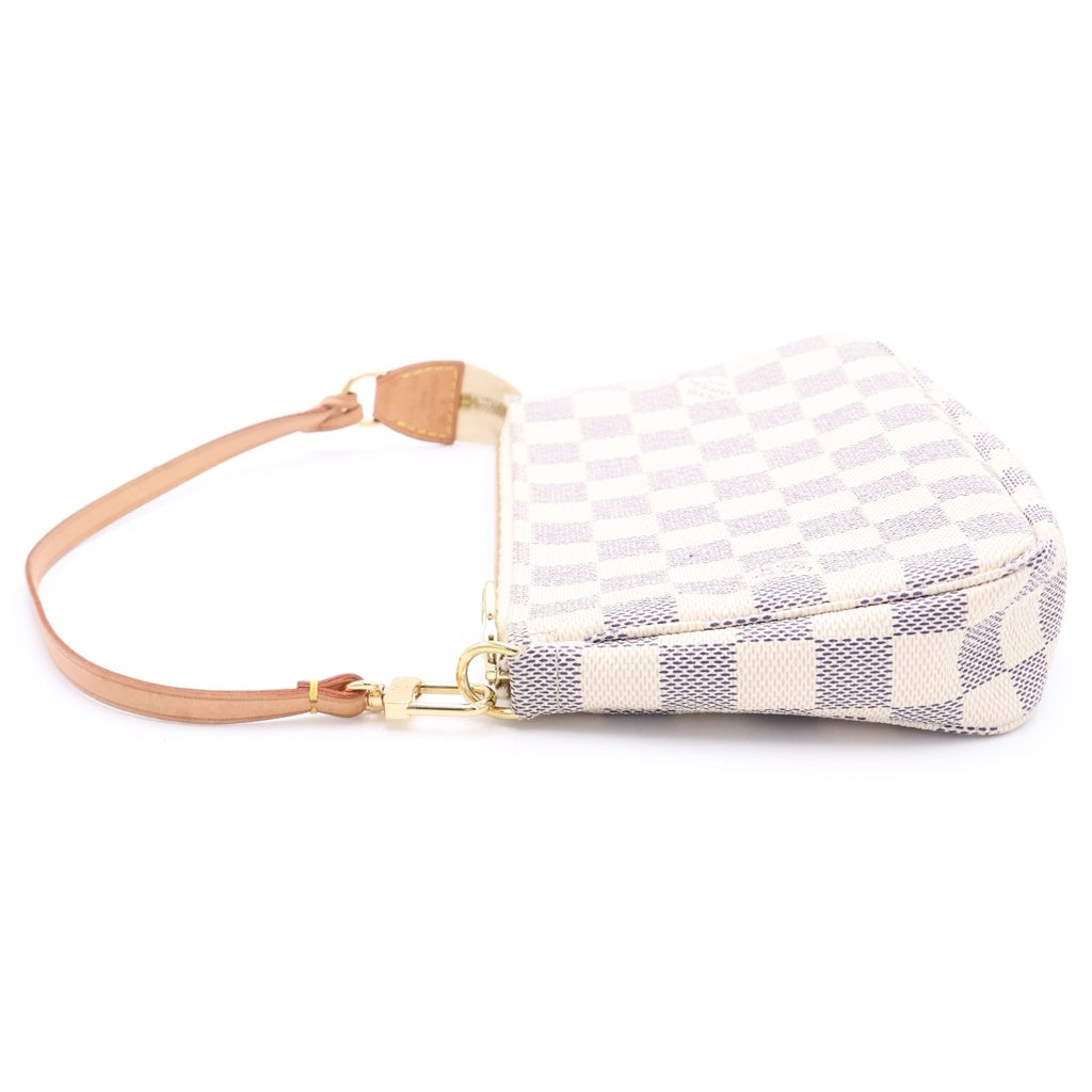 LOUIS VUITTON(ルイヴィトン) ダミエアズール ポシェット アクセソワール ハンドバック ホワイト×ブラウン PVC×レザー N51986 ゴールド金具 レディース