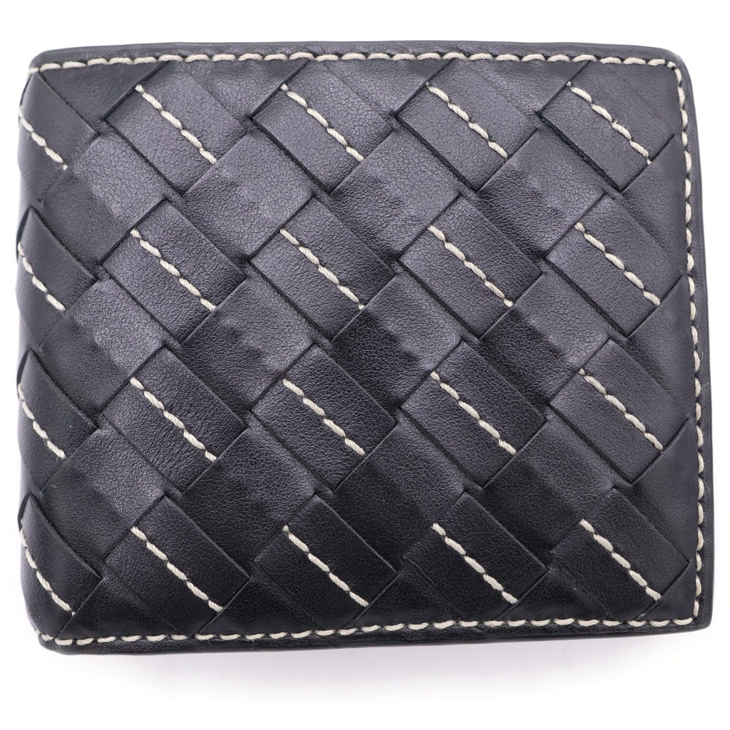 BOTTEGA VENETA(ボッテガヴェネタ) イントレチャート 5 アヴェニュー ステッチ バイフォールド 2つ折り財布 コンパクトウォレット ブラック レザー A00545762X