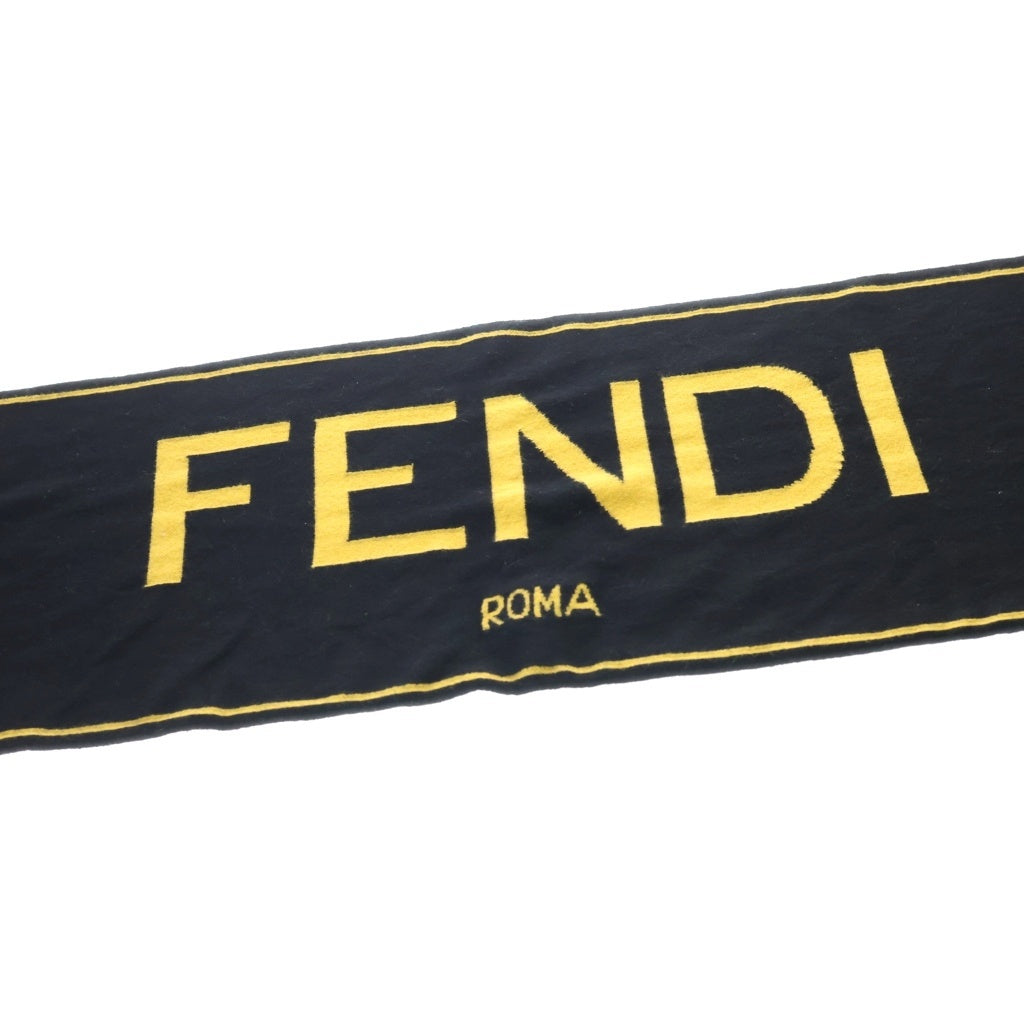 FENDI(フェンディ) ロゴ入りマフラー ブラック×イエロー コットン 61171000