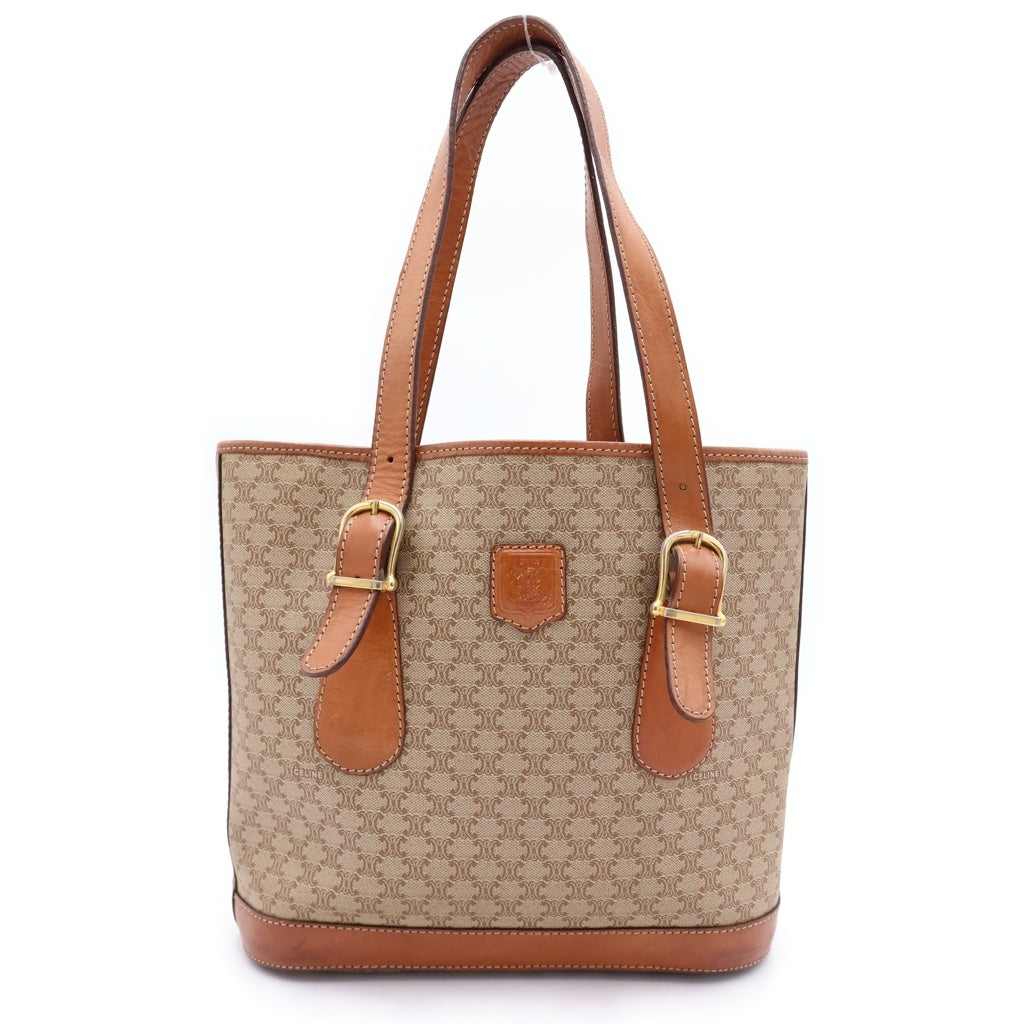 CELINE(セリーヌ) マカダム ハンドバッグ ベージュ レザー×PVC ゴールド金具 レディース