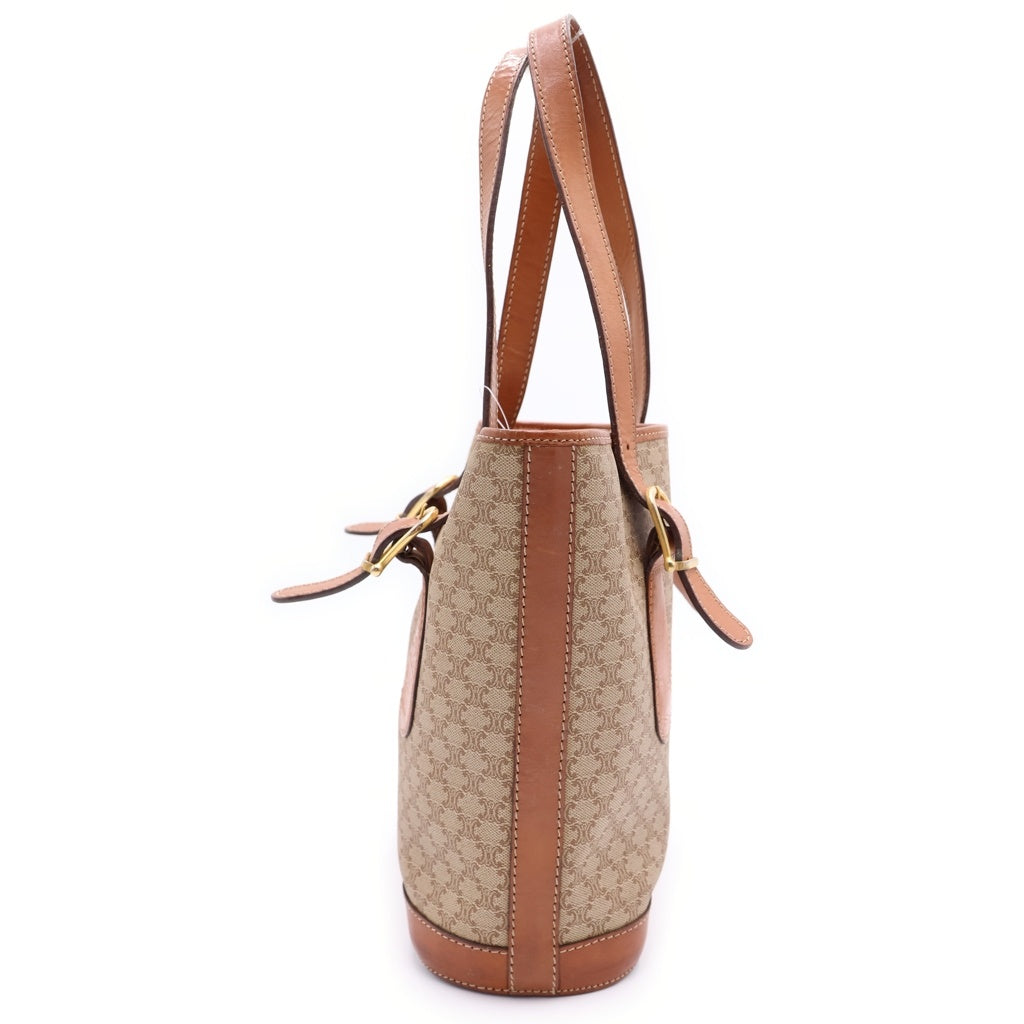 CELINE(セリーヌ) マカダム ハンドバッグ ベージュ レザー×PVC ゴールド金具 レディース
