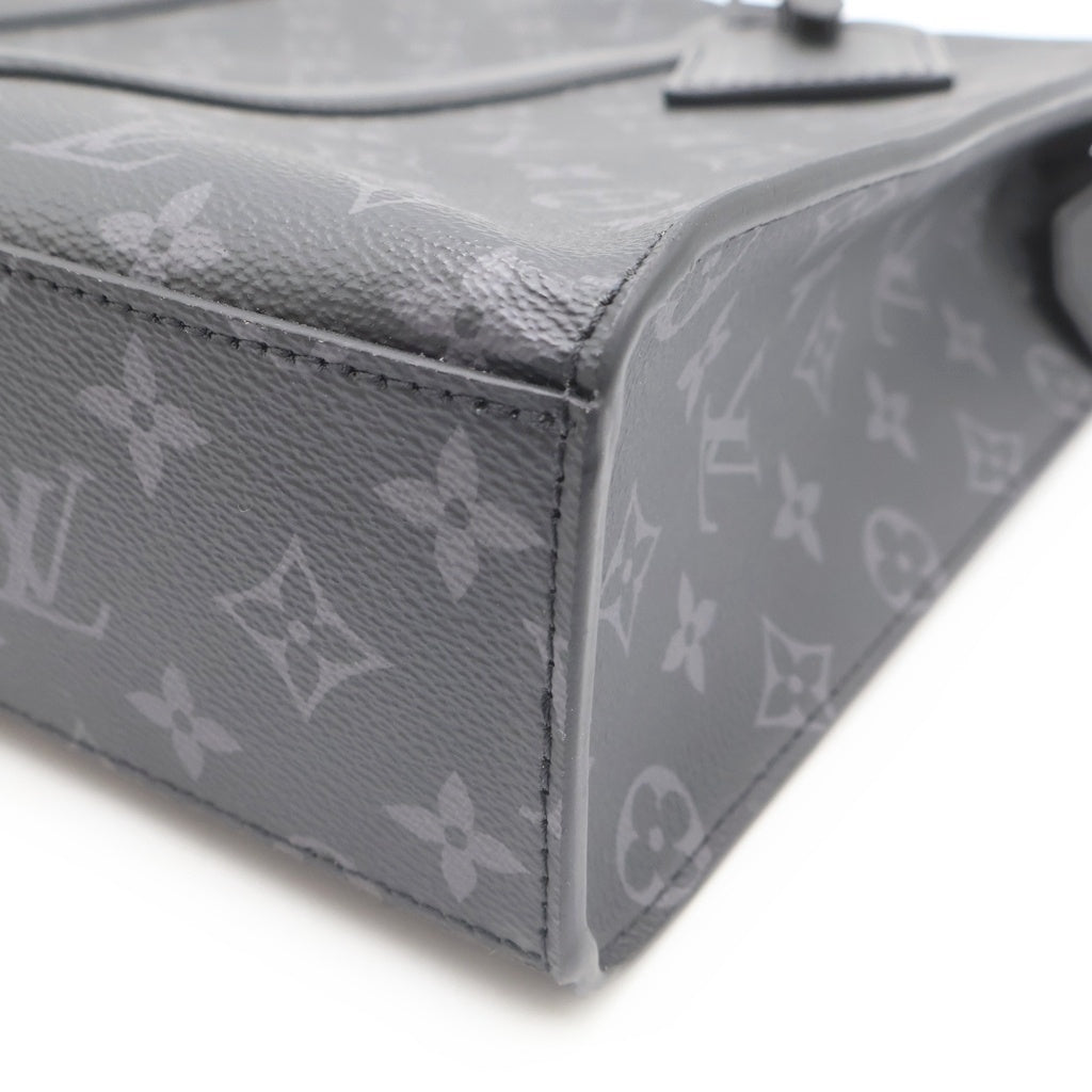 LOUIS VUITTON(ルイヴィトン) モノグラム エクリプス サックプラ ホリゾンタルジップ ショルダー ハンドバッグ 2WAY PVC レザー ブラック M45265 RFID レディース