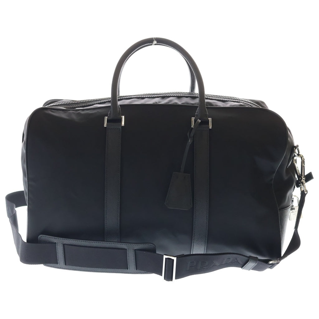 PRADA(プラダ) サフィアーノ ボストンバッグ ダッフルバッグ ハンドバッグ ショルダーバッグ ブラック レザー×ナイロン 2VC007 シルバー金具