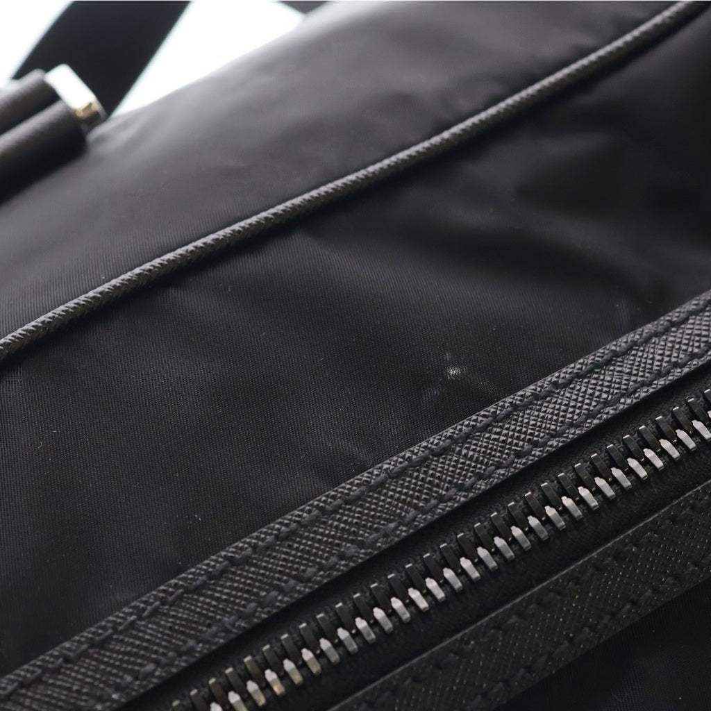 PRADA(プラダ) サフィアーノ ボストンバッグ ダッフルバッグ ハンドバッグ ショルダーバッグ ブラック レザー×ナイロン 2VC007 シルバー金具