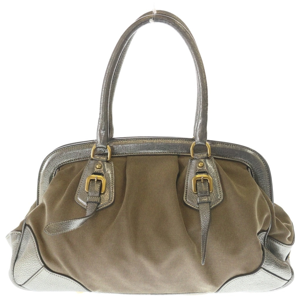 PRADA(プラダ) ロゴジャガード ハンドバッグ ベージュ×シルバー キャンバス×レザー BR3508 シルバー金具 レディース