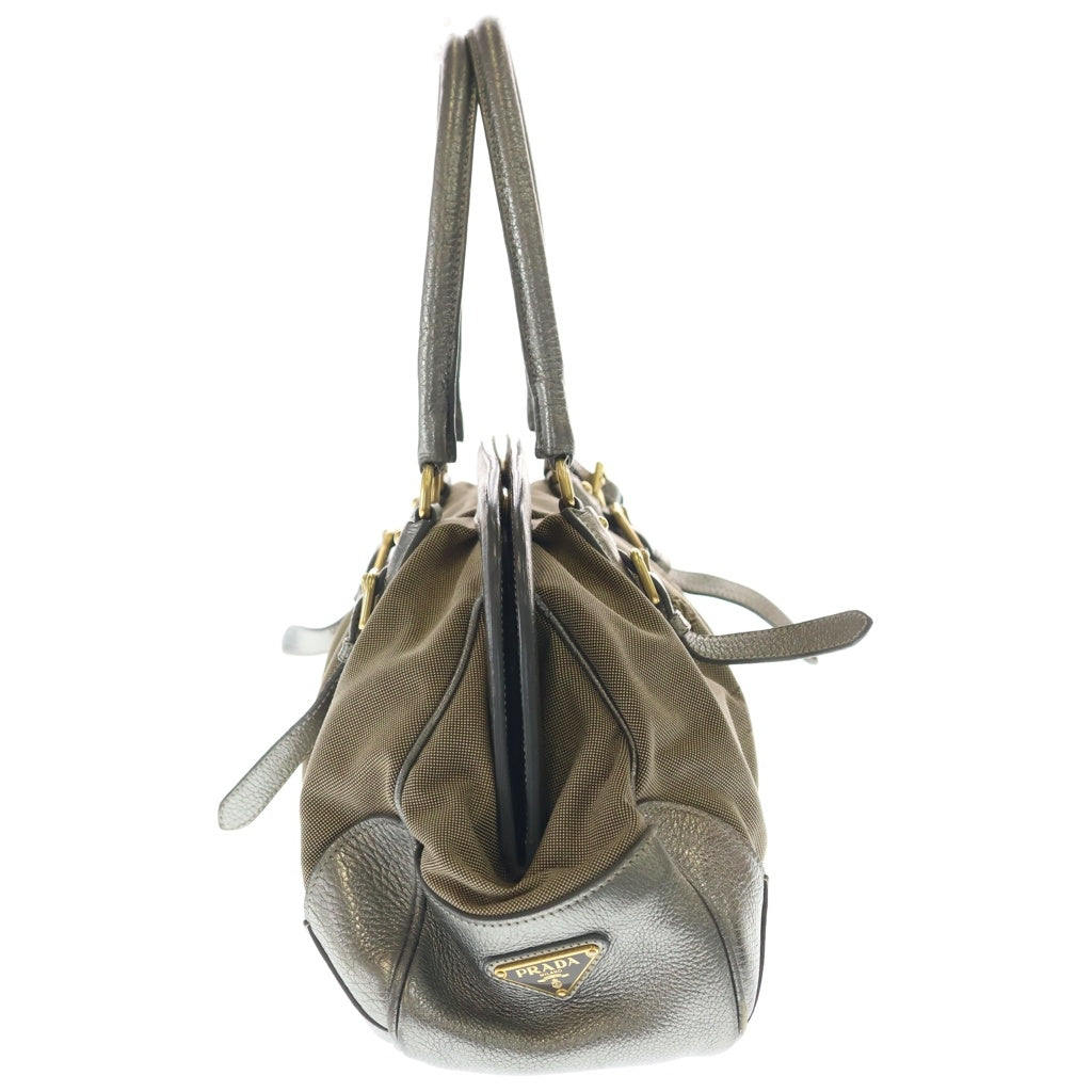 PRADA(プラダ) ロゴジャガード ハンドバッグ ベージュ×シルバー キャンバス×レザー BR3508 シルバー金具 レディース