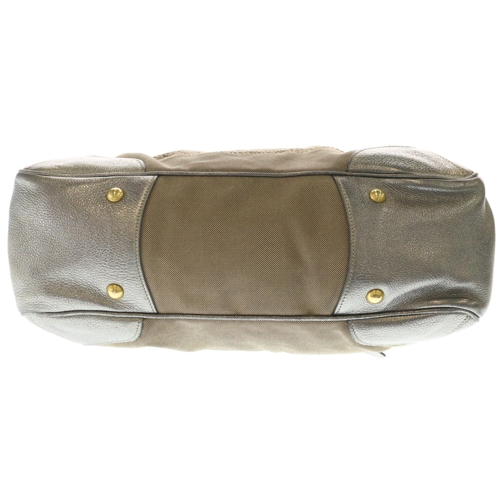 PRADA(プラダ) ロゴジャガード ハンドバッグ ベージュ×シルバー キャンバス×レザー BR3508 シルバー金具 レディース