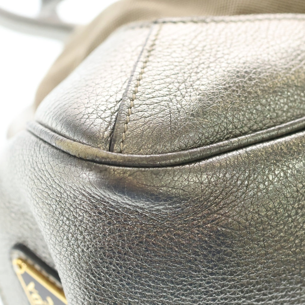 PRADA(プラダ) ロゴジャガード ハンドバッグ ベージュ×シルバー キャンバス×レザー BR3508 シルバー金具 レディース