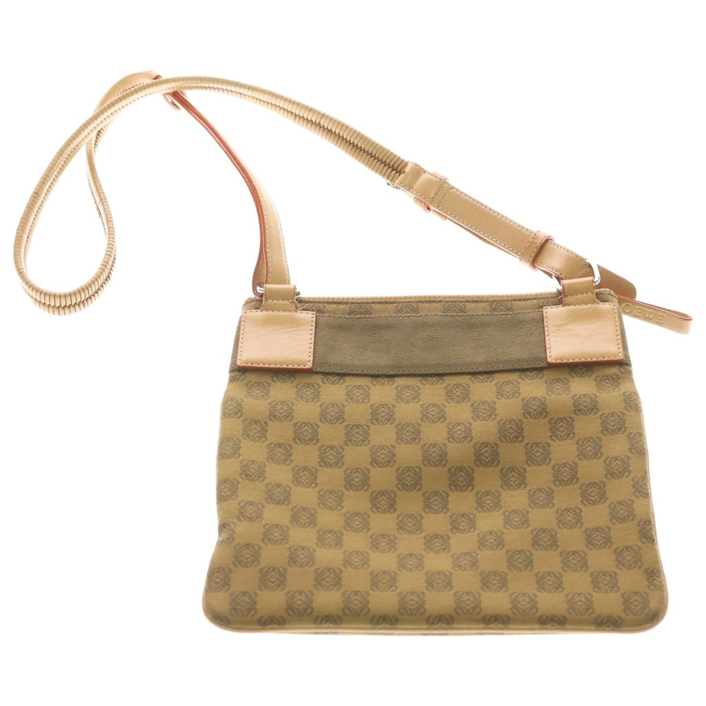 LOEWE(ロエベ) リピートアナグラム ショルダーバッグ ブラウン レザー×キャンバス シルバー金具 レディース