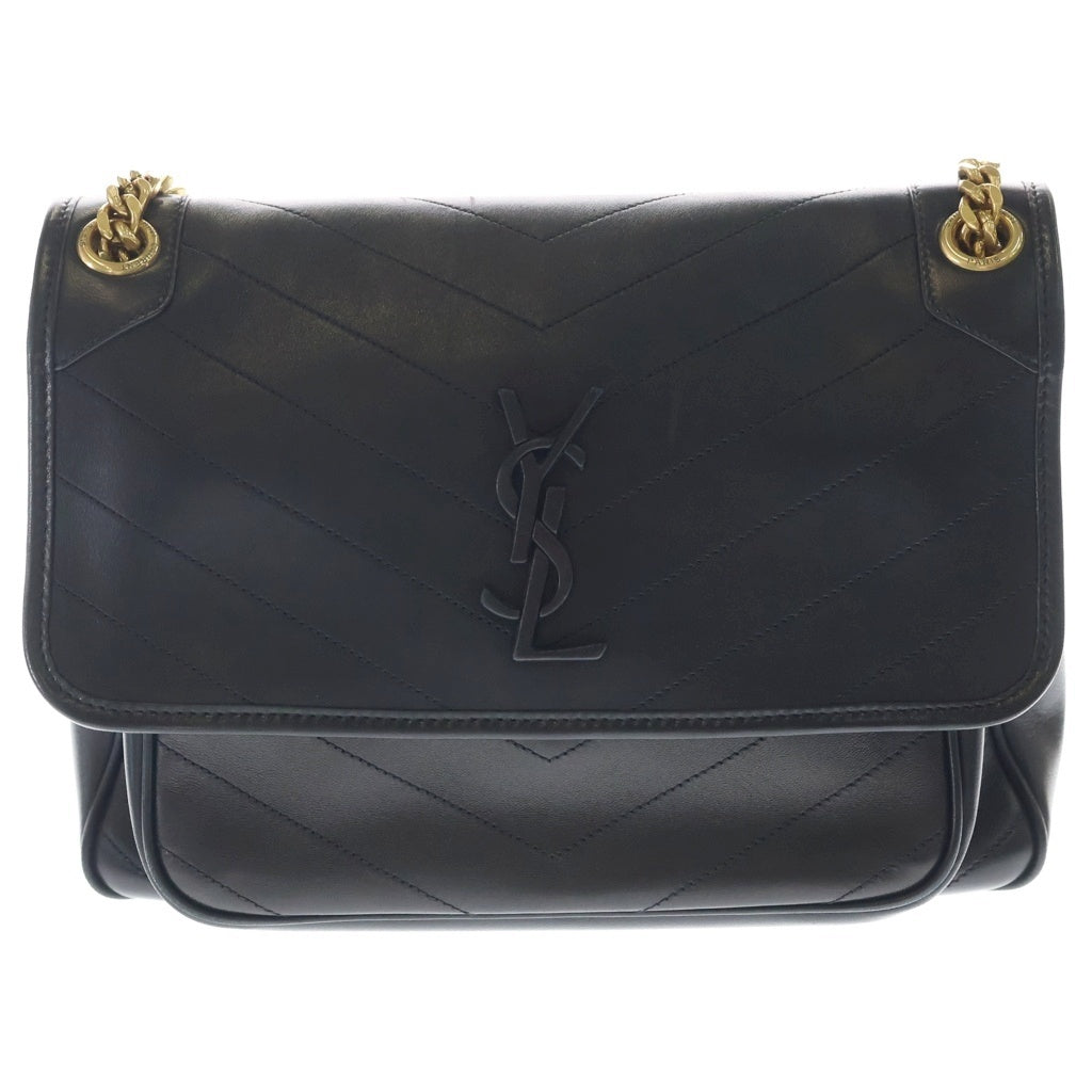 SAINT LAURENT PARIS(サンローランパリ) ニキ ミディアム カサンドラロゴ レザー チェーンショルダーバッグ ゴールド金具 ブラック 498894 レディース