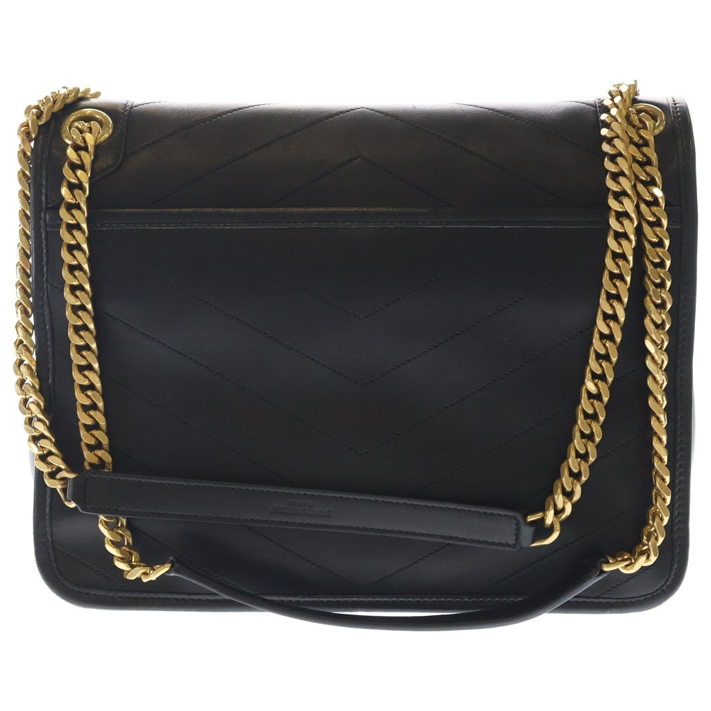 SAINT LAURENT PARIS(サンローランパリ) ニキ ミディアム カサンドラロゴ レザー チェーンショルダーバッグ ゴールド金具 ブラック 498894 レディース