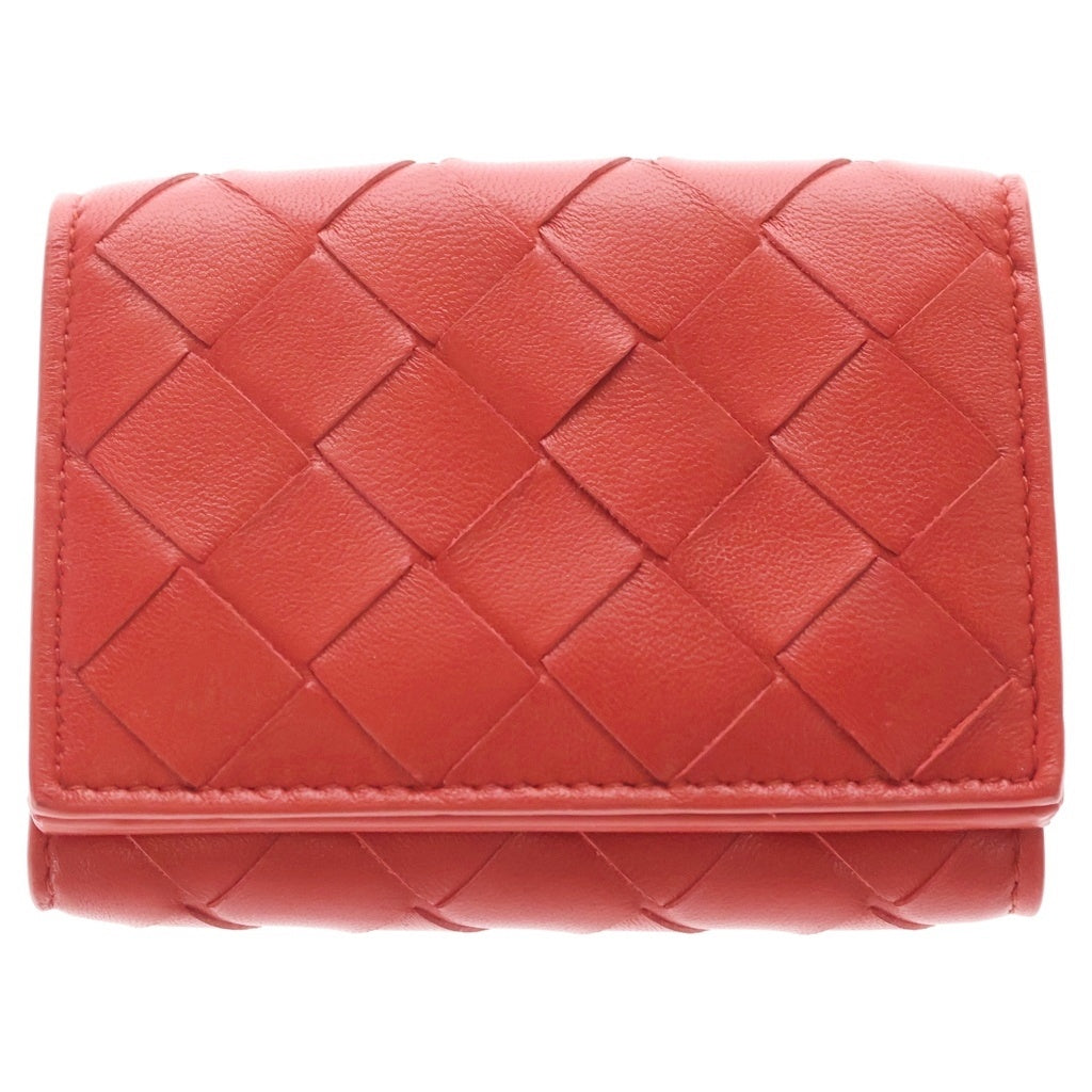 BOTTEGA VENETA(ボッテガヴェネタ) イントレチャート コンパクトウォレット 三つ折り財布 レッド レザー 533451 レディース