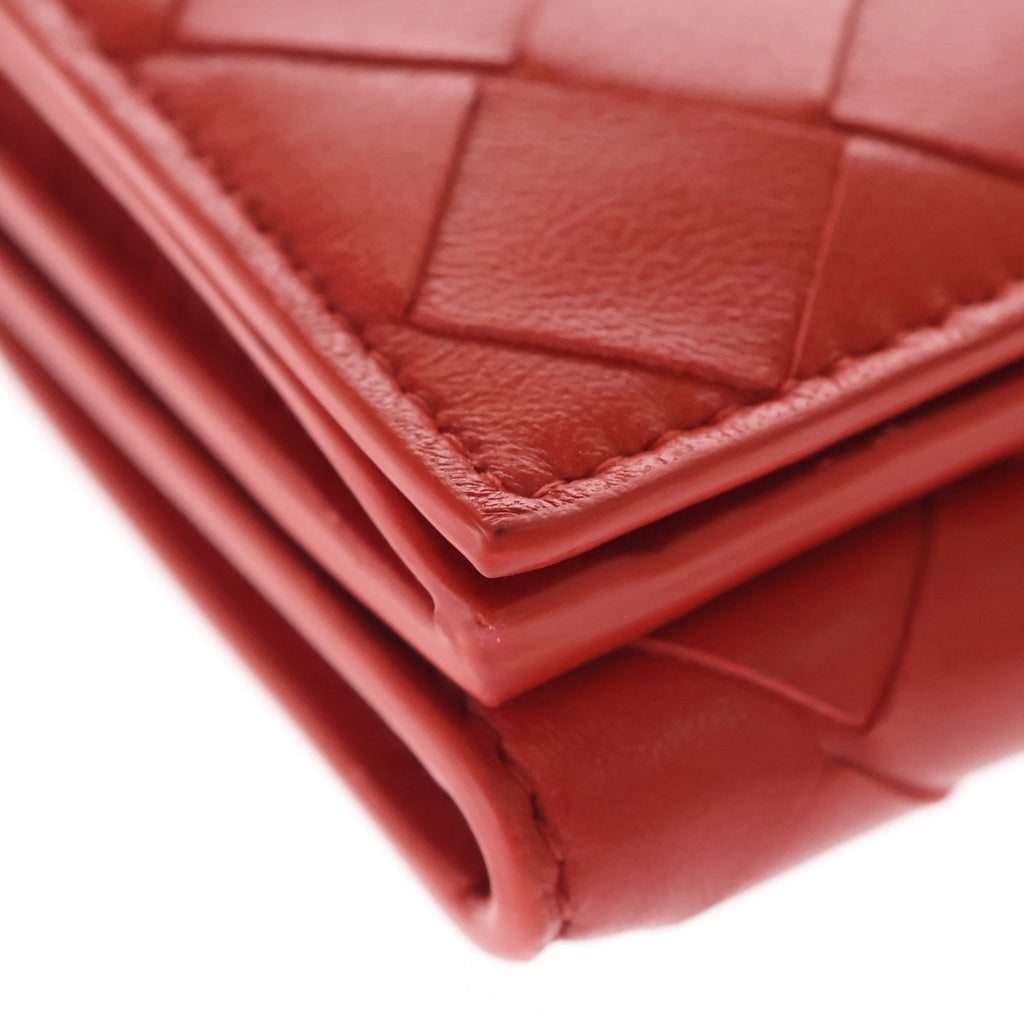 BOTTEGA VENETA(ボッテガヴェネタ) イントレチャート コンパクトウォレット 三つ折り財布 レッド レザー 533451 レディース