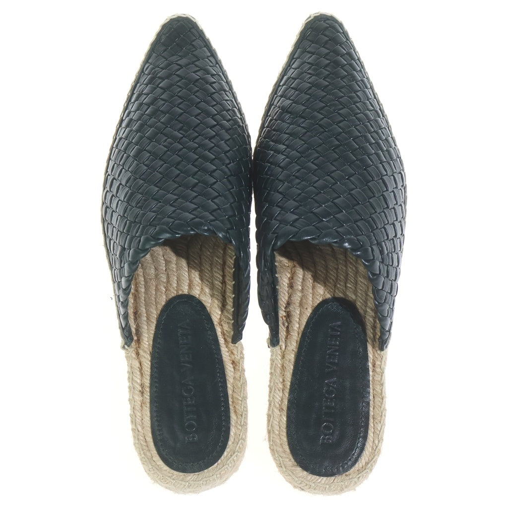 BOTTEGA VENETA(ボッテガヴェネタ) イントレチャート エスパドリーユ ミュール サンダル シューズ レザー ブラック