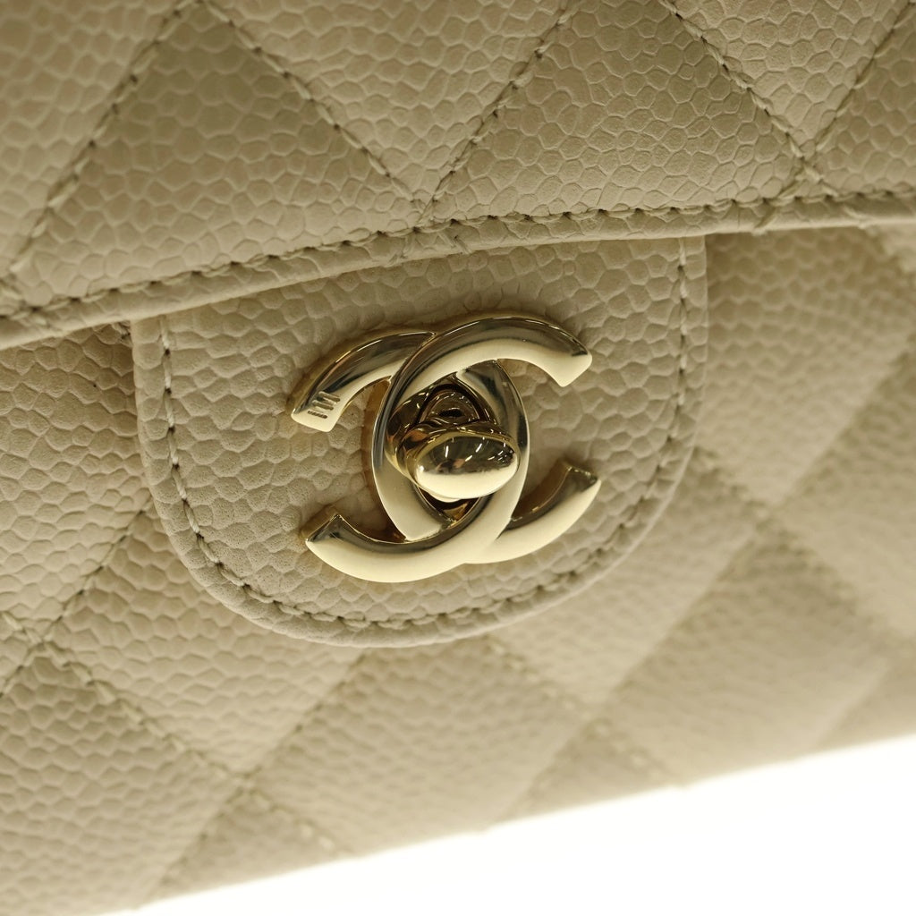 CHANEL(シャネル) ミニマトラッセ18 キャビアスキン ゴールド金具 シングルフラップ シングルショルダー チェーン ショルダーバッグ A01115 ベージュ クリーム レディース