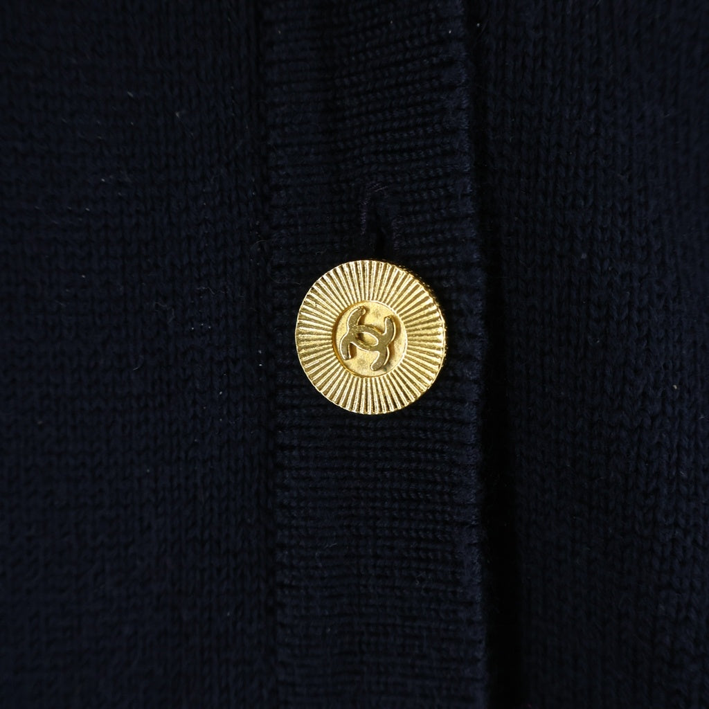 CHANEL(シャネル) ココマーク 金ボタン コットンカーディガン ロゴ スコットランド製 ネイビー レディース